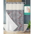 thumbnail image 2 of No Hook Shower Curtain with Snap in Liner, Vintage Flower Art Carving Texture Printing Hotel Shower Curtains for Bathroom, Washable Shower Curtain Liner Set with Mesh Top Window, 54"x78", 2 of 6