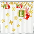 thumbnail image 1 of Festive Christmas Shower Curtain with Red Peace Signs & Golden Snowflakes, 1 of 4