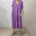 thumbnail image 7 of Casual Loose Dress for Women V Neck Cotton Linen Midi Dress with Pockets Comfy Summer Lounge Sleepwear Outfit, 7 of 7