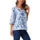 thumbnail image 4 of BLUSA BOHEMIA FLORAL PARA MUJER INSPIRE CHIC ESCOTE EN V MANGA 3/4 TUNICA TOP M AZUL, 4 of 6