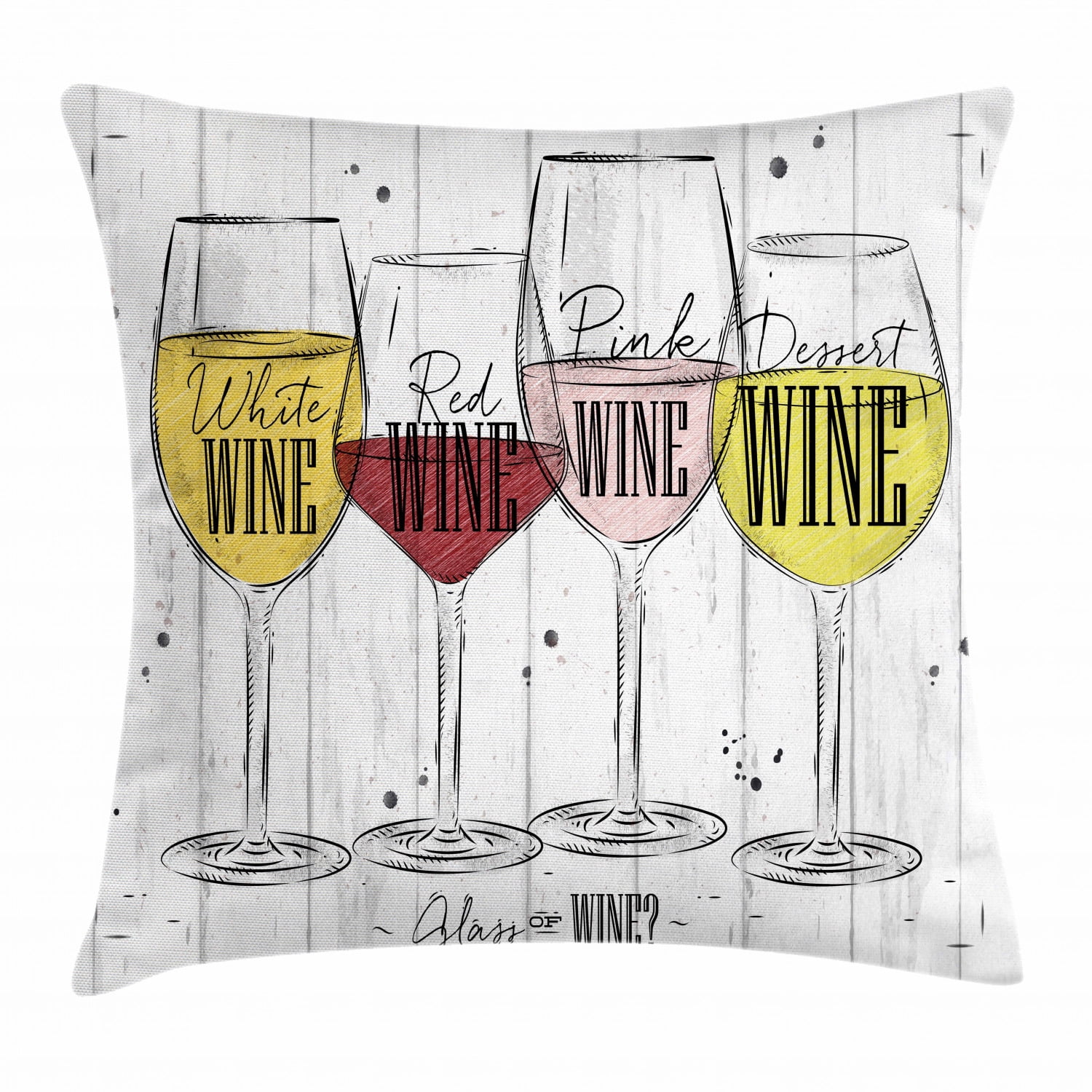 Wine Throw Pillow Cushion Cover, Four Main Types of Wine with Their