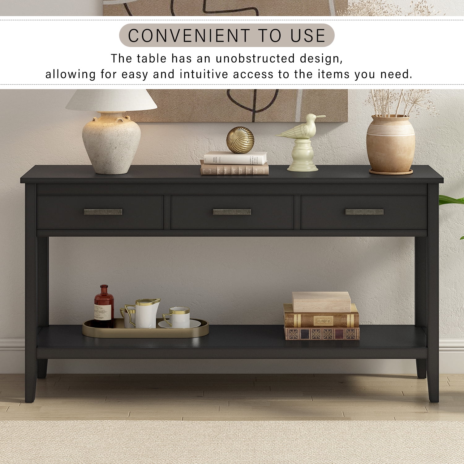 Harper & Bright Designs Rustic Console Table with Drawer, Contemporary Long Sofa Table Entryway Table with Shelf, Entrance Table for Entryway Hallway Living Room, Black
