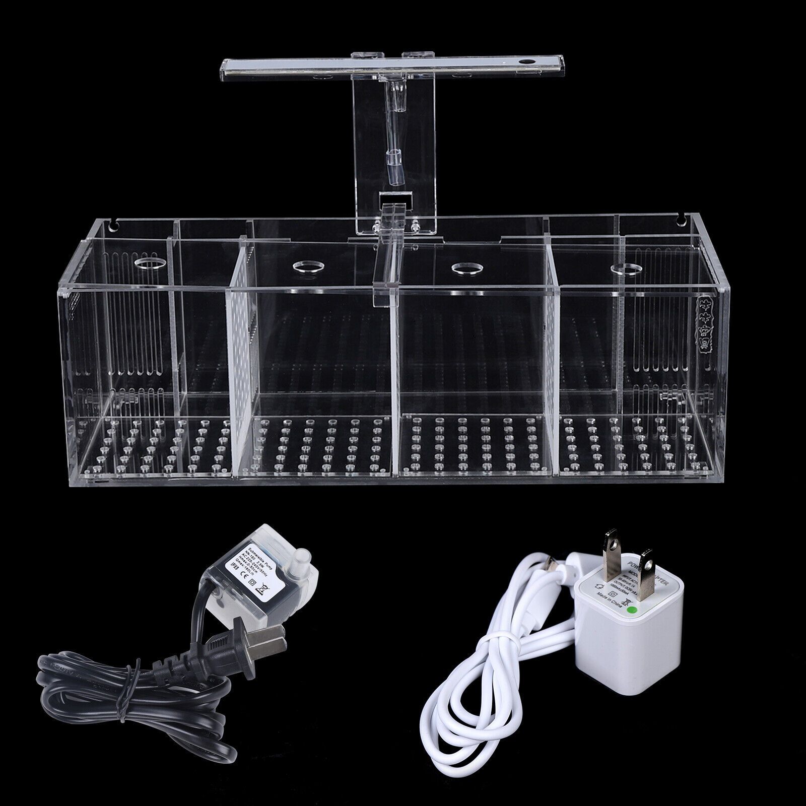 Miumaeov Acrylic Aquarium Tank Betta Fish Tank Transparent 4 Grid Fishes Tank with LED Lights