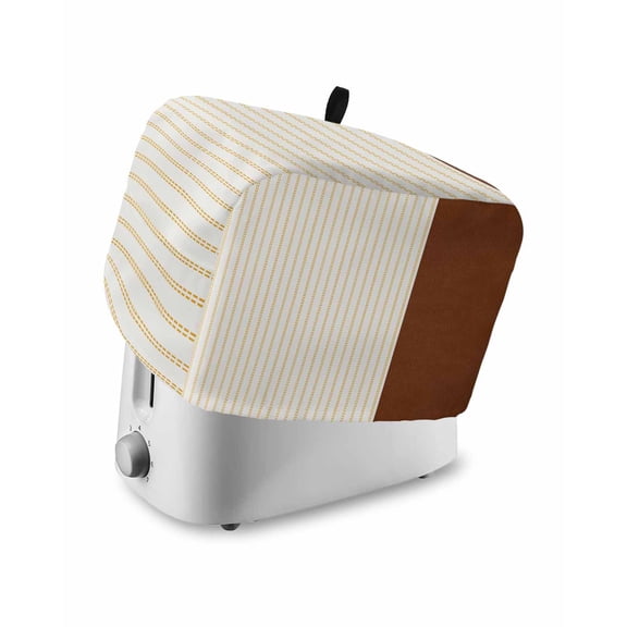 Boho Brown Leather Texture Toaster Cover 2 Slice, Modern Yellow Striped Dustproof Bread Machine Oven Cover with Storage Pockets, Fits Most Kitchen Toasters Protector