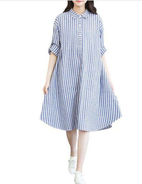 striped cotton linen midi dress