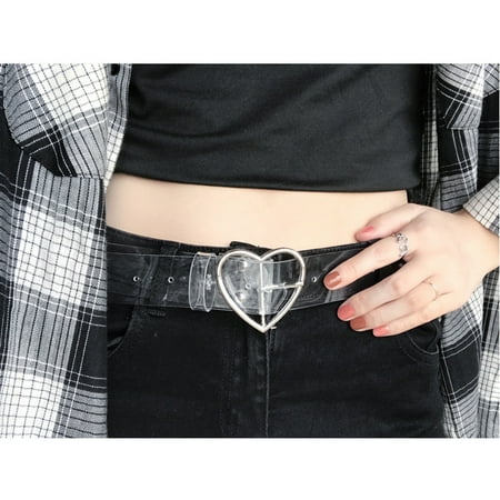 Transparent Belt Circle Buckle Heart Shaped Buckle Female Belt