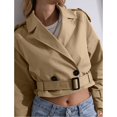 thumbnail image 5 of Womens Cropped Jacket Long Sleeve Belted Trench Coat Double Regular Fit Solid Fall Outerwear, 5 of 6
