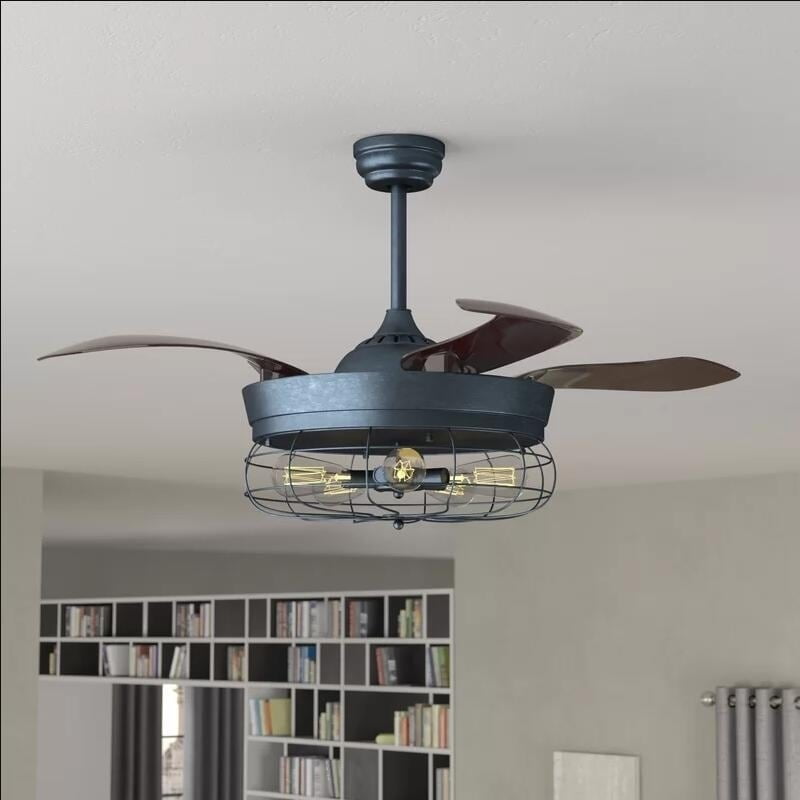 Parrot Uncle 46 Inch Industrial Foldable 4 Blades Iron Ceiling Fans With Shade Walmart Com