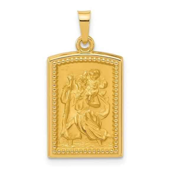 Auriga Fine Jewelry 14K Yellow Gold Rectangular Hollow St. Christopher Medal for Women (L-25.5 mm, W-13.5 mm)