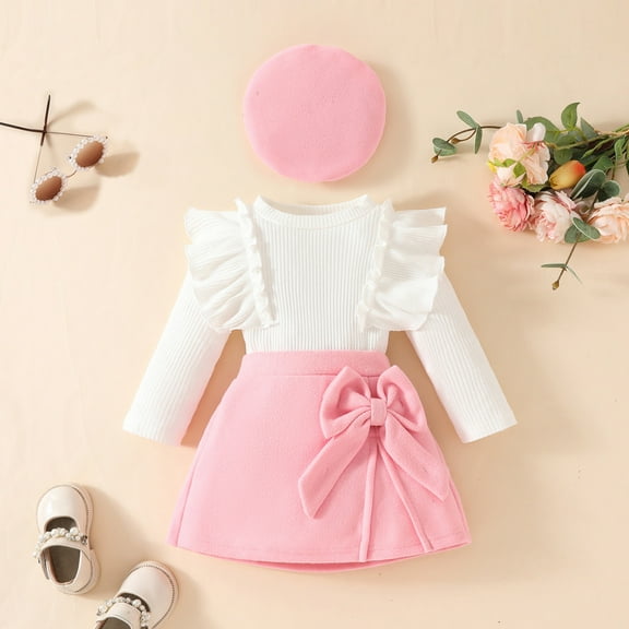 Kids Clothes Girls Two Piece Outfit for Girls Long Sleeve Pullover Bowknot or Heart Top and Skirts Fall Outfits 6-9 Months Outfits for Girls