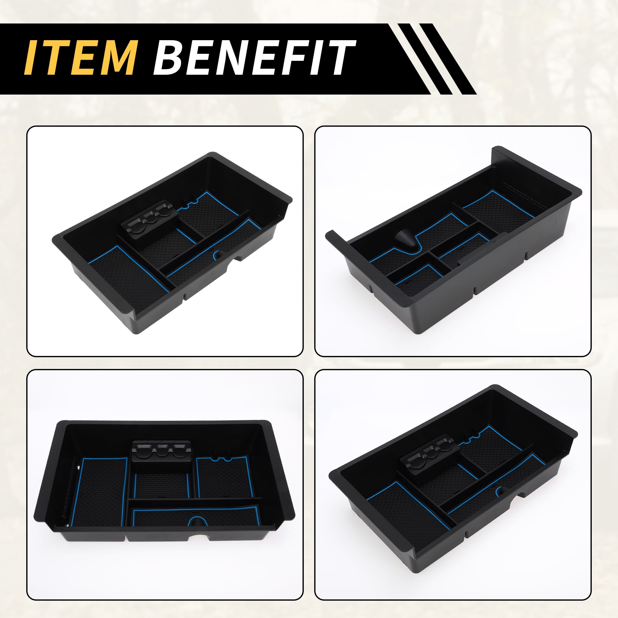 Unique Bargains Full Center Console Organizer Tray for Chevy Silverado 1500 for GMC Sierra 1500 2014-2018 Armrest Storage Box Insert Tray Full Console w/Bucket Seats ONLY Plastic Black Blue