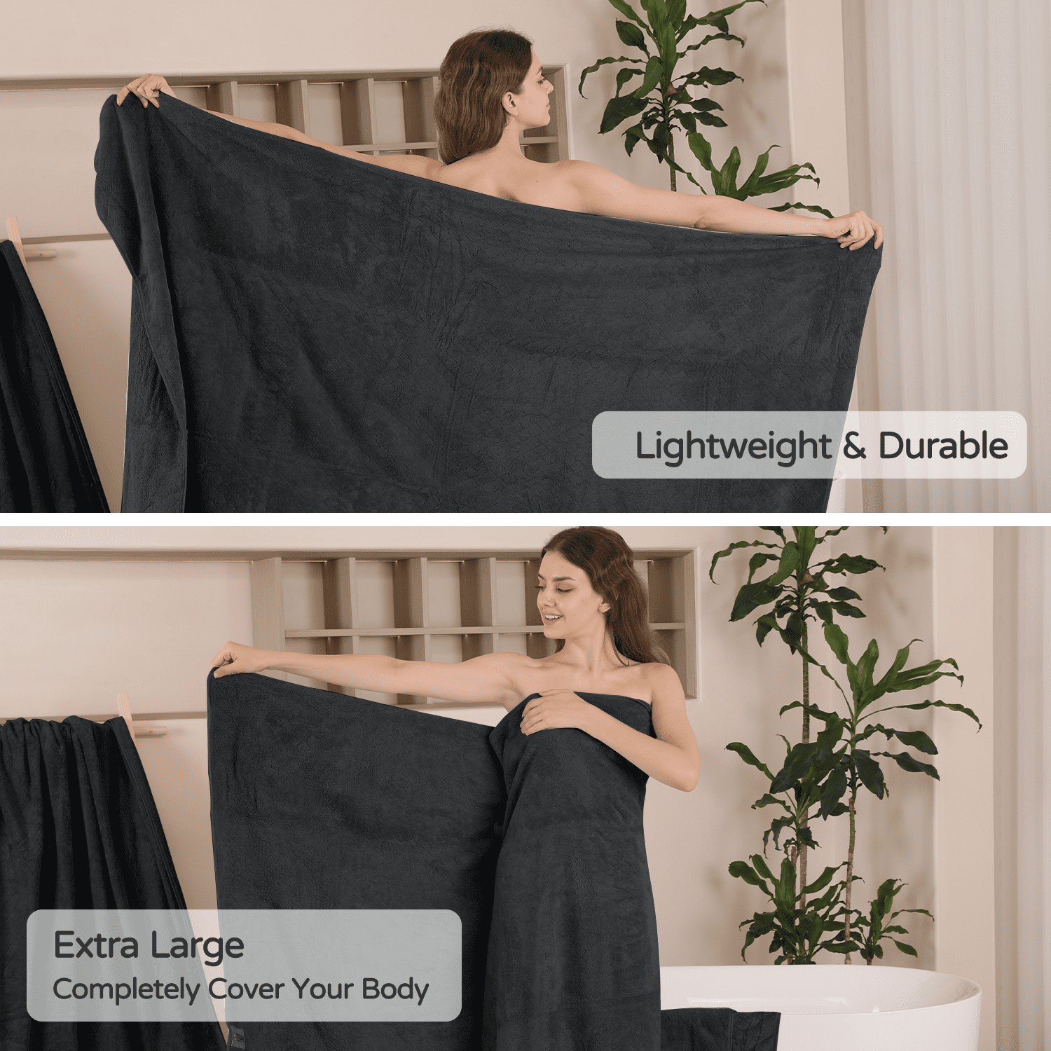 Beartech 8 Piece Microfiber Bath Towels Set - 2 Bath sheets,2 Hand Towels,4 Washcloths,Soft & Highly Absorbent Family Towels,Quick Dry & Less Lint Shower towels for Bathroom,Spa-Black