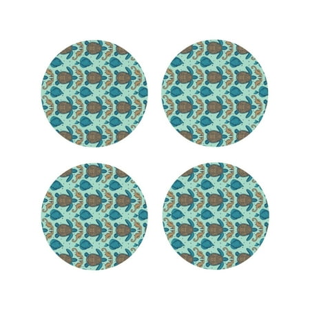

Matuu Turtles And Seahorses for Cup Coasters Set of 4 Leather Coasters Desk Coasters for Office Measures 4” x 4”-Round Shape