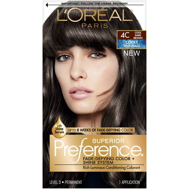 L'Oreal Paris Superior Preference Fade-Defying Shine Permanent Hair Color,  4C Cool Dark Brown, 1 kit 