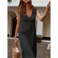 thumbnail image 4 of Elegante vestido informal de retazos con doble bolsillo para mujer, vestido de viaje diario de Color sólido, vestido cárdigan de un solo pecho con solapa, 4 of 4