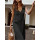 thumbnail image 4 of Elegante vestido informal de retazos con doble bolsillo para mujer, vestido de viaje diario de Color sólido, vestido cárdigan de un solo pecho con solapa, 4 of 5