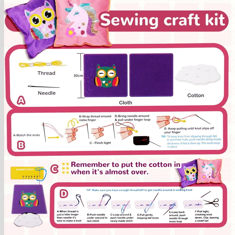 Pearoft Gifts for Girls Age 5-6-7-8-9, Art and Craft Kits for 6-10 Year Old  Kids Arts Knitting Toys for Child DIY Owl Sewing Pillow Felt Making Set  Stuff for Kid Party Supplies