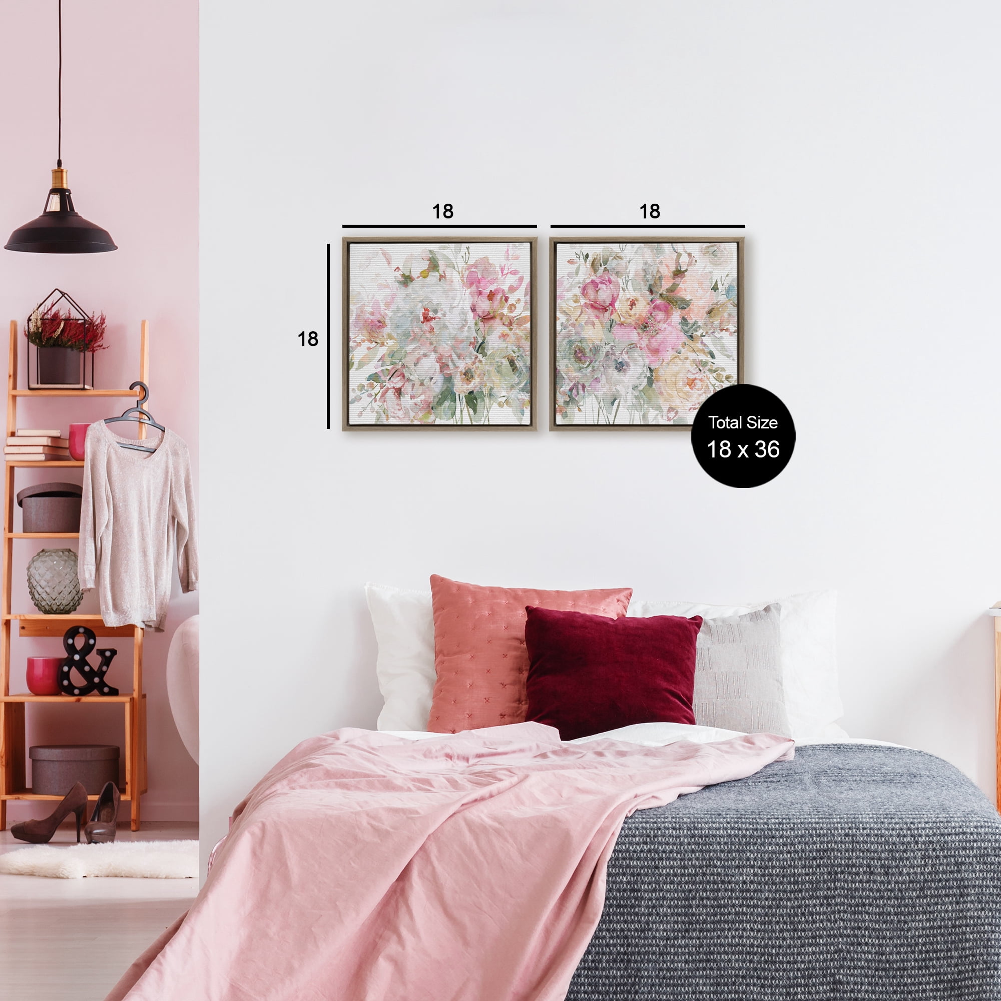 Stupell Industries Romantic Blush Botanicals 2 Piece Brown Framed Floater Canvas Set, design by Carol Robinson