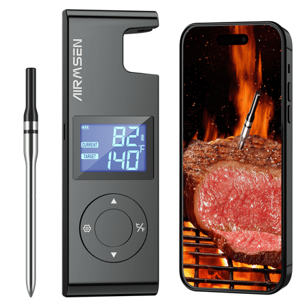 AIRMSEN 600FT Wireless Meat Thermometer, Bluetooth 5.4 Digital Food Cooking Thermometer with Standalone Base, 72H Battery & 20-Min Meat Probe, for Oven, Smoker, Grill, BBQ, and Rotisserie