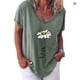 thumbnail image 2 of Camiseta de mujer Jumpingount con cuello en V y estampado de flores tela suelta ejercito verde M, 2 of 3