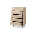 thumbnail image 3 of Baxton Studio Miren Commode Moderne Mi-Siècle Chêne Clair et Gris Foncé 5 Tiroirs, 3 of 5
