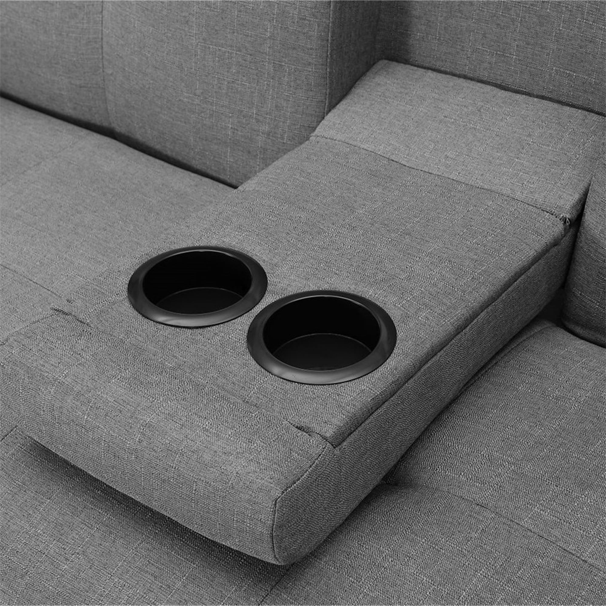 Aukfa 75" Square Arm Futon Convertible Sofa Bed for Home Office, 2 Cup Holders, Linen, Gray