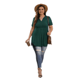 thumbnail image 5 of PINKSIR Plus Size Short Sleeve Henley Shirt for Women Flowy Tunic Tops Loose Fit Pleated Swing Blouse Dark Green 1X-5X, 5 of 7