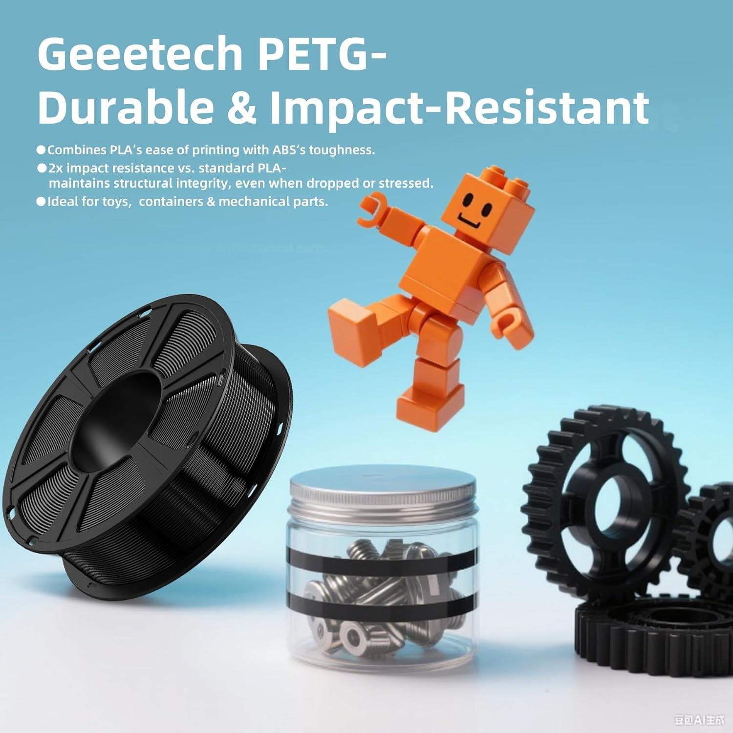 PETG Filament 1.75mm, 1 KG (2.2lbs) Spool 3D Printer Filament, High-Toughness, ±0.02mm Accuracy, Neatly Wound & Moistureproof, Non-Clogging Non-Stringing, Fits Most FDM Printers, Orange