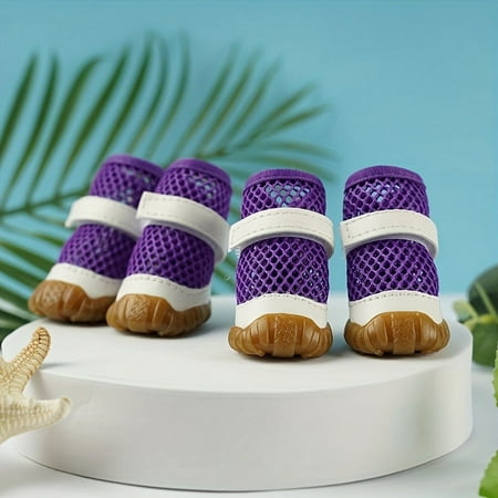 ENIYUU 4PCS Breathable Mesh Dog Boots for Hot Weather Anti-Slip PVC Dog Shoes with Hook and Loop Tape Paw Protectors for Small Breeds - Summer Pet Footwear