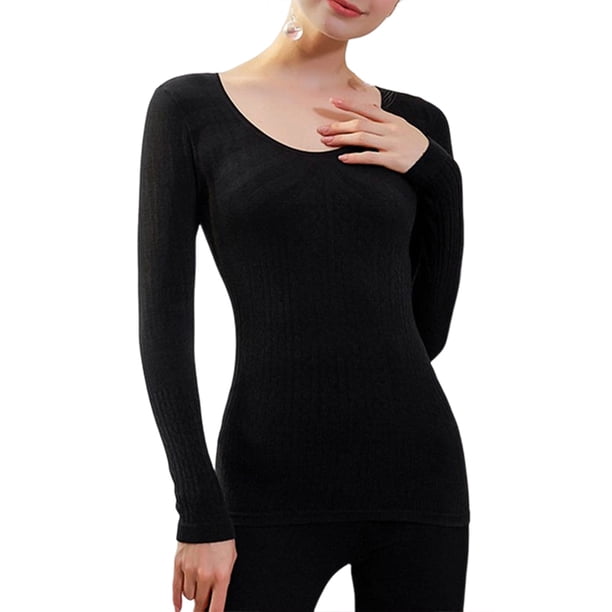 Minnieouse Ropa interior térmica transpirable para mujer, Calzoncillos largos, camiseta femenina agradable a la piel, traje, ropa cálida gruesa, ropa de conjuntos de ropa Negro Minnieouse AP013634-03