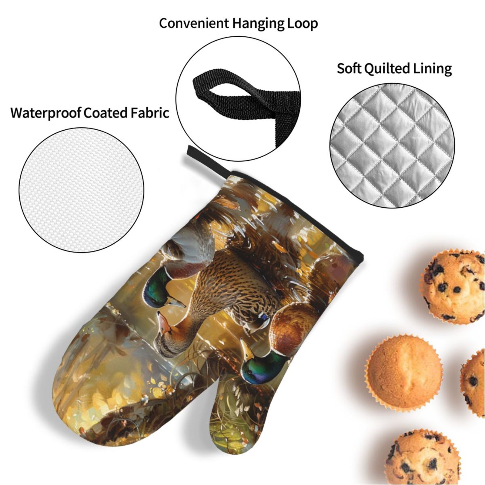 Mallards Duck Cute Hunting Art 4Pcs Oven Mitts and Pot Holders Sets Oven Kitchen Gloves Hot Pads for Cooking BBQ Baking Grilling
