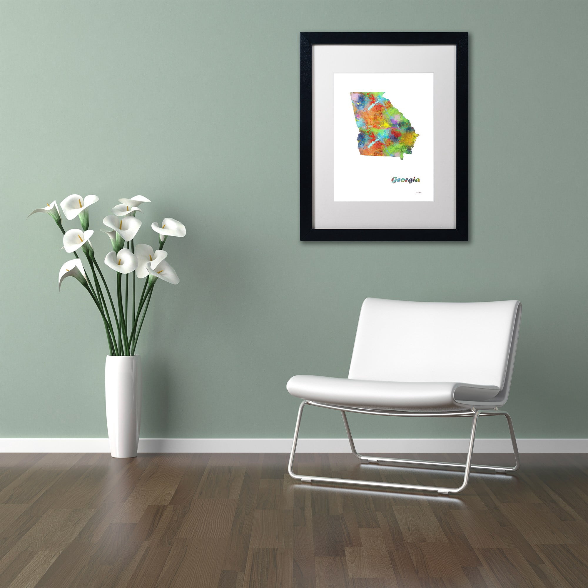 Trademark Fine Art "Georgia State Map-1" Canvas Art by Marlene Watson, White Matte, Black Frame