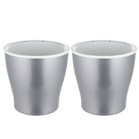 KALLORY 2Pcs Silver Plastic Self Watering Planter Pot for Home Gardening 13x15x9cm