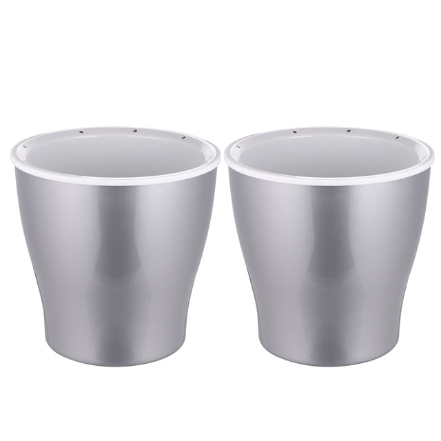 2pcs Plastic Lazy Flower Pot Creative Gardening Planter Self Watering Plant Holder Water Storage Pot for Home (Silver, Middle Size)