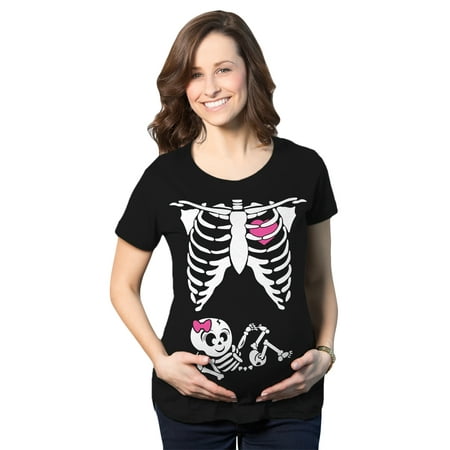 

Maternity Baby Girl Skeleton Cute Halloween Pregnancy Bump Tshirt (Black) - XL