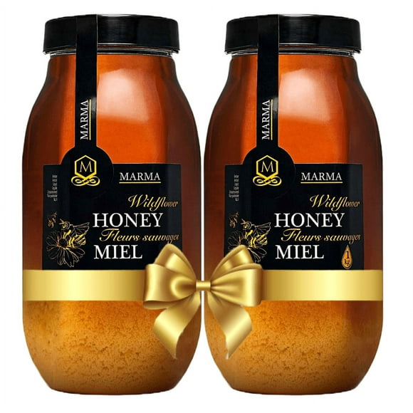 2kg Ukrainian Wildflower Honey | 100% Pure | Unpasteurized | Honigma Marma | Unfiltered | 1000g/35.2oz (Pack of 2Jars)