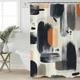 thumbnail image 2 of 72x78 Inch Shower Curtain Black Geometric Bathroom Decor Waterproof Fabric Bathtub Bath Curtains Decorative Beige Abstract Minimalist Artwork Extra Long Shower Curtain Set with Hooks, 2 of 6