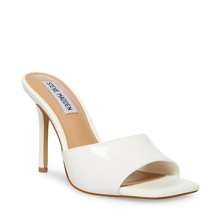 Steve Madden SIGNAL WHITE LEATHER Square Open Toe Heeled Sandal (7, WHITE LEAT)