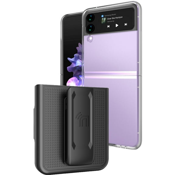 Clear Case with Clip for Galaxy Z Flip 4 5G, Nakedcellphone [Transparent] Slim Hard Shell Cover and [Rotating/Ratchet] Belt Hip Holster Holder Combo for Samsung Z Flip4 Phone (SM-F721U, 2022)