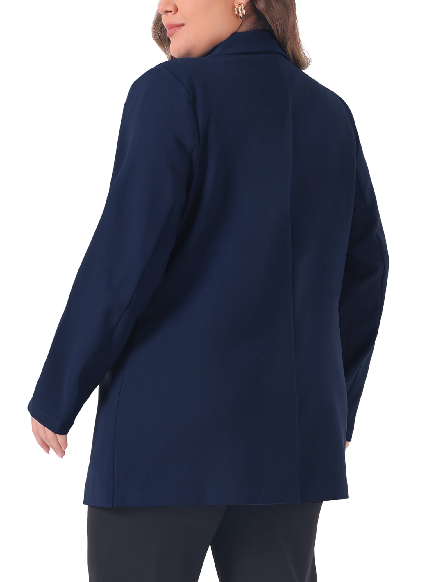 DARING DIVA Women's Plus Lapel Button with Pocket Jackets Long Blazer 5X Navy Blue