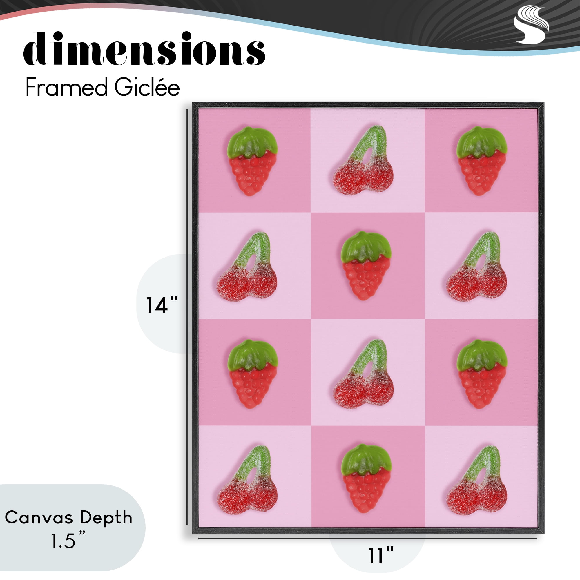 Stupell Industries Gummy Strawberry and Cherry Checkerboard Black Framed Giclee Art, design by LISH Creative