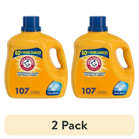 (2 pack) ARM & HAMMER Clean Burst, 107 Loads Liquid Laundry Detergent, 160.5 Fl oz