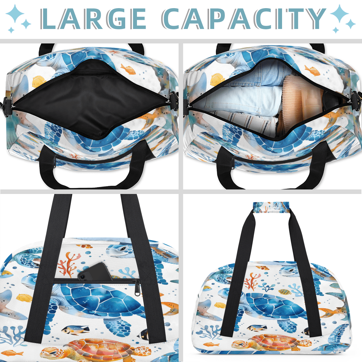 Herdesigns Sports Duffle Bags Travel Duffle Bag Gym Bag Turtle Ocean Weekender Travel Bag Waterproof Overnight Bag Carry On Travel Tote Bag Dance Bags