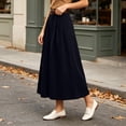 thumbnail image 5 of Women's Solid Corduroy Midi Skirt High Waist Flared A Line Long Skirt with Belt, Vintage Casual Swing Skirt for Autumn Winter Daily Commute & Weekend Outings Black, 5 of 6