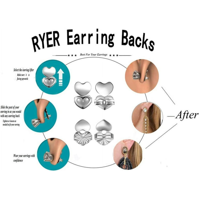 4 Pairs Earring Lifters, Hypoallergenic Heart Earring Backs