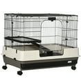thumbnail image 2 of Dog Bed PawHut 26" Small Animal Cage with Wheels, 2-Level Portable Bunny Cage, Chinchilla Ferret Cage with Removable Tray, Platform and Ramp,Large Dog Bed, 2 of 10