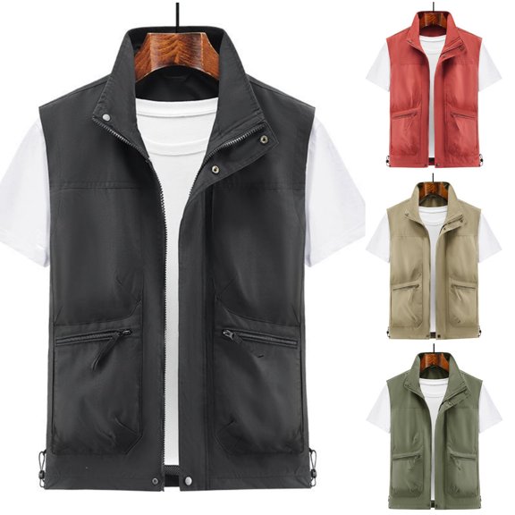Mens Vest Golf Outwear Windproof Lightweight Softshell Vest Photo Hiking Travel Work Sleeveless Jacket with Pockets Red XL(XL)