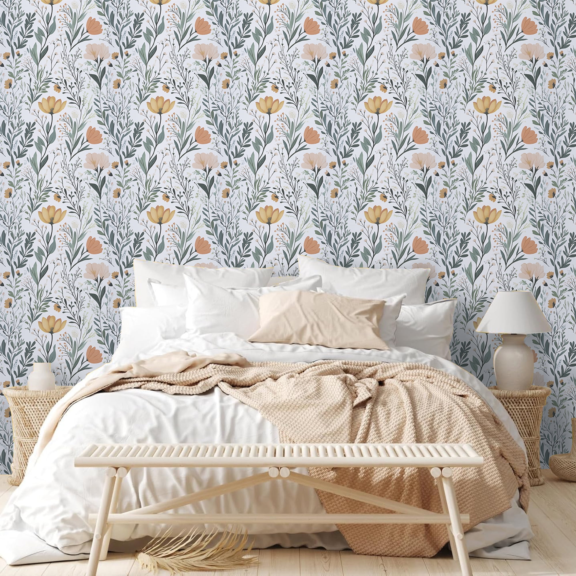 (4 pack) Abyssaly Floral Peel and Stick Wallpaper 17.5-in x 118-in Self-Adhesive Removable Flower Vinyl Paper for Home Decor
