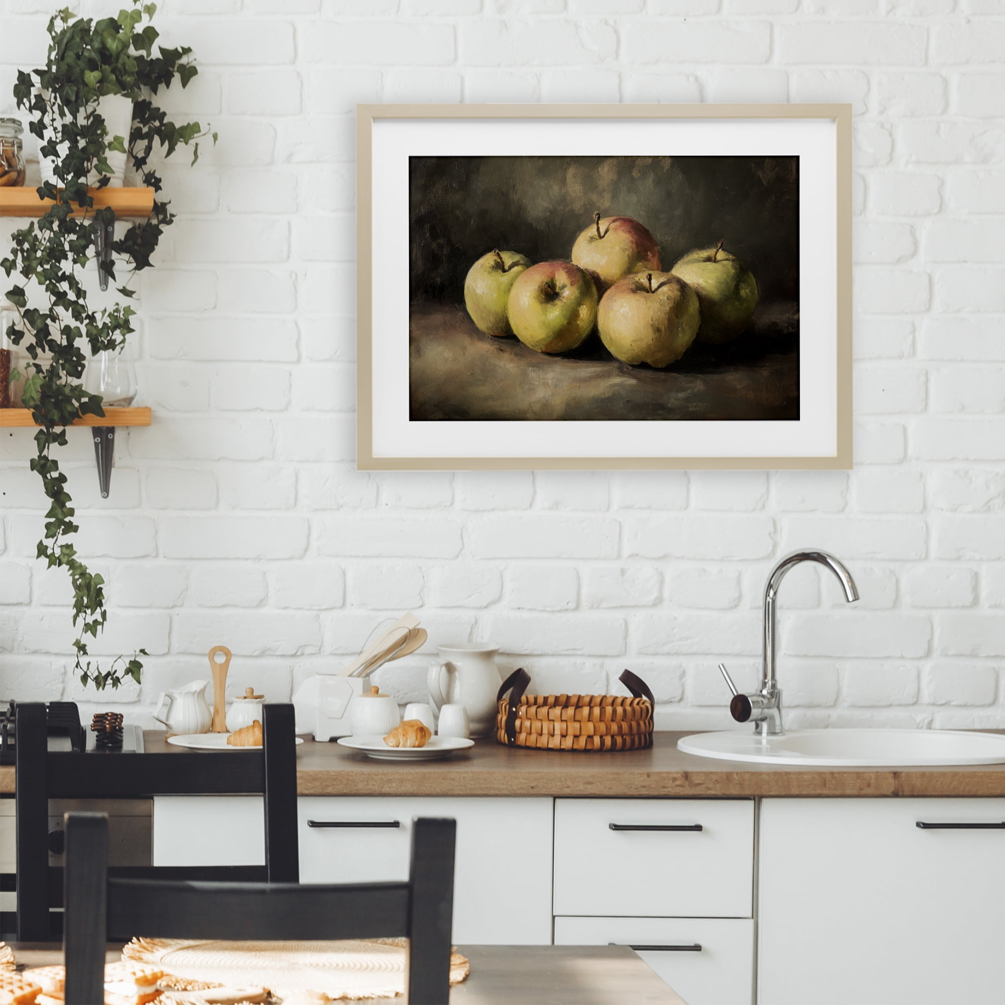 Stupell Industries Apples in Soft Shadow Birch Framed Print Under Glass, design by Petal Prints Design