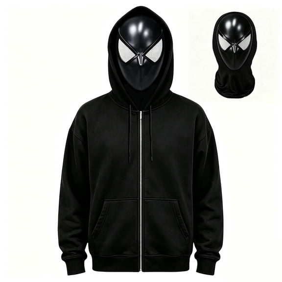 Superhero Masked Zip Up Hoodie, Movie Character Graphic Print Full Zip Pocket Sweatshirt Apparel for Boys Girls Cosplay Party